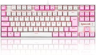TECLADO MECANICO GAMER SINGLE COLOR REDRAGON KUMARA BRANCO E ROSA COM SWITCH AZUL