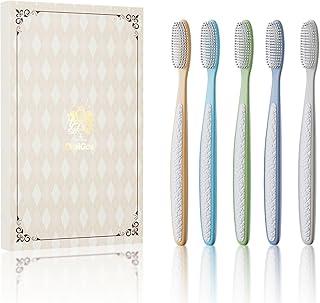 Escova de Dentes Profissional de Cerdas Macias, Kit com 5 unidades, Cabeça Larga, para Gengivas Sensíveis, Limpeza Profunda, Portátil para Casa e Viagem, Cabo Antiderrapante de Couro