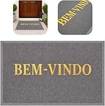 Tapete de Entrada Bem Vindo Emborrachado Retangular Vinil Trançado Antiderrapante Capacho Decoração Estampado Resistente Porta Casa Apartamento Absorção Externo Fibra Anti Bolor Premium (Cinza)