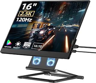 Bettdow Monitor Portatil 16'', FHD 2.5K 120Hz Monitor Portátil Com USB C Dupla/HDMI, IPS Extensor De Tela para Notebook com VESA e Suporte magnético, Capa protetora magnética, Plug and Play