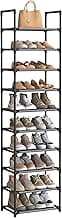 SONGMICS Sapateira de 10 Níveis, Prateleira para Sapatos, Organizador de Calçados, que Economiza Espaço,Estrutura de Metal, Prateleiras em Tecido Não Tecido, Quarto, Cinza BRLSH010G01