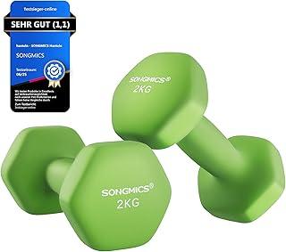 Conjunto de 2 Halteres SONGMICS, 2 x 2 kg com Revestimento em Neoprene, Halteres Hexagonais, para Treino em Casa, Exercícios de Fitness, Verde Lima BRSYL904C01