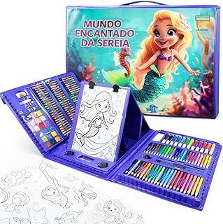 Maleta de Pintura Infantil 208 Itens Mundo Encantado da Sereia Desenho Arte Material Escolar Presente para Crianças
