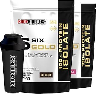 Kit 2x Whey Isolado Six Gold Chocolate e Morango 2kg + Coqueteleira - Bodybuilders
