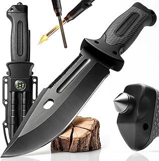 Faca Tática de Sobrevivência – Lâmina Afiada, Pederneira, Bússola, Apito de Emergência + Bainha Tática para Camping, Trilhas e Aventura
