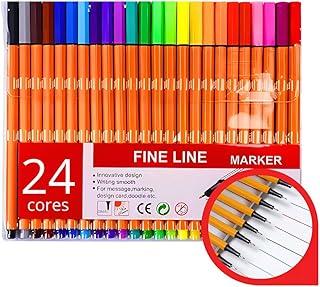 Kit Canetas Fine Line 0.4 mm 24 Cores Ponta Fina e Corpo Colorido