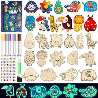 EAPHANT Kits de artesanato infantil, 15 peças, atividades infantis, artes e artesanato, ímãs de madeira que brilham no escuro para pintar