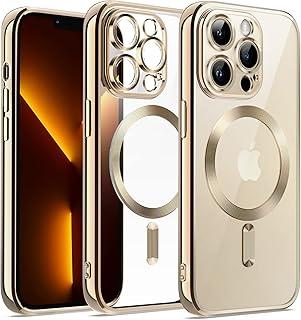 JETech Capa Claro Macia para iPhone 13 Pro Max 6,7 Polegadas, Proteção Total da Lente da Câmera, Compatível com Carregamento Sem Fio MagSafe, Case de TPU Galvanizada à Prova de Choque (Dourado)