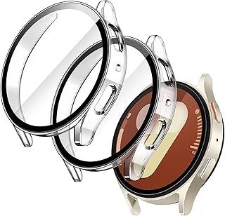 JETech Capa com Protetor de Tela para Samsung Galaxy Watch 7 40mm, Case Capinha Protetora Geral, Película de Vidro Temperado Embutida de Alta Sensibilidade, Pacote com 2 (Claro)