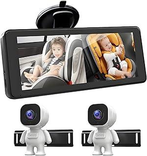 Câmera de carro de bebê para 2 crianças, tela 6,9", 2 câmeras com visão noturna infravermelha, lente grande angular de 150°, alimentação por USB, 1080P HD, para bebês e pets