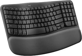 Teclado Ergonômico sem fio Logitech Wave Keys com Design Ondulado, Suporte para Descanso de Pulso Acolchoado, Bluetooth ou Receptor USB Logi Bolt, Compatível com Windows/Mac e Layout US - Grafite