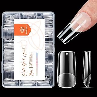 modelones Pontas de unhas quadradas médias, pontas de gel macias pré-moldadas, unhas postiças de acrílico transparente, cobertura total, kit de extensão de pressão, manicure em gel faça você mesmo em casa, 216 peças, 12 tamanhos