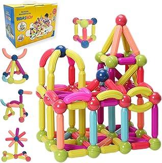 Blocos de Montar Magnéticos Construção Infantil Brinquedo Educativo Bolas e Bastões (128 Peças)