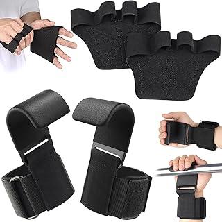 Kit 1 Ganchos de Levantamento de Peso & Luvas de Fitness de 4 Dedos-Alças de Elevação Pesadas Atualizadas para Deadlift,Powerlift,Pull up bar,Liftups,Shrugs,Alternative in Fitness Gym Power Training