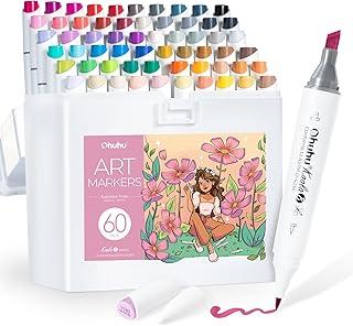 Ohuhu Marcadores de álcool: Mini pincel e fino largo 60 cores ilustrações ponta de pincel ponta dupla para artistas adultos - recarregável
