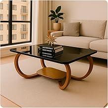 Mesa De Centro Tampo De Vidro Laqueado Base Madeira - Gaia (Preto)