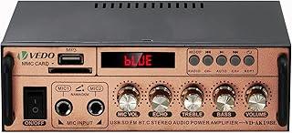 Amplificador de Áudio VEDO VD-AK198E 300W Peak - Bluetooth 5.0, 2 Entradas de Microfone para Karaokê, Suporta USB/SD/FM, Controle Remoto, Alimentação 220V/12V, para Falantes, Celular e Computador