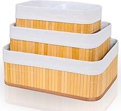 Cestos Organizadores De Bambu 3 Unidades Multiuso Com Forro Perfeito Para Banheiros, Armários, Lavanderias. Bonito e Elegante (Natural)