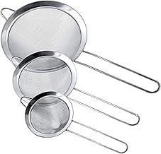 KIT 3 PENEIRAS DE AÇO INOX PREMIUM PARA COZINHA MALHA FINA PARA FARINHA, SUCOS E ALIMENTOS DESIGN SOFISTICADO - UTENSÍLIO INDISPENSÁVEL PARA SUA COZINHA RESTAURANTE OU CONFEITARIA (P10cm M16cm G18cm)