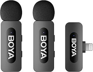 BOYA BY-V2 Microfone de lapela sem fios para iPhone iPad, Mini microfone de lapela externo omnidirecional para iPhone Microfone de lapela Lightning para gravação de vídeo Podcast YouTube Live Stream