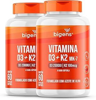 Vitamina D3 2000UI + K2 MK-7 100mcg, Formulado com azeite de oliva, Biogens, Kit 2x 60 cápsulas