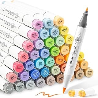 Ohuhu Alcohol Double Tipped Alcohol-48 cores de tons médios + 1 esfuminho incolor-Based Art Marker Set para artistas adultos Colorir esboço ilustração- Pincel e cinzel pontas duplas- Honolulu