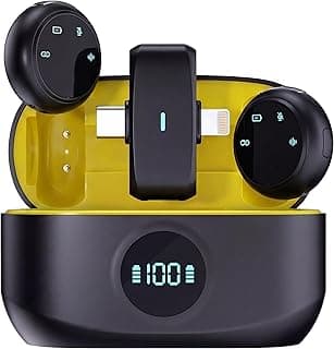 Kit 2 Microfones Profissionais de Lapela Bluetooth Sem Fio com Imã e Case de Carregamento, Redução de Ruído para Celular, Gravações, Lives e Vídeos com Áudio Claro