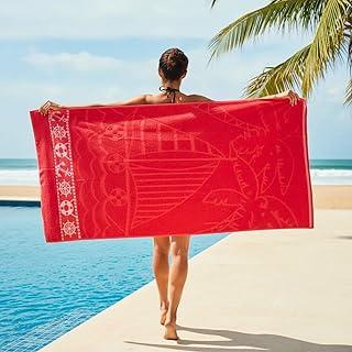 Toalha Gigante para Praia, Piscina ou Banho – 100% Algodão, Bordado Náutico, Azul ou Laranja, Absorvente e Secagem Rápida (Laranja)