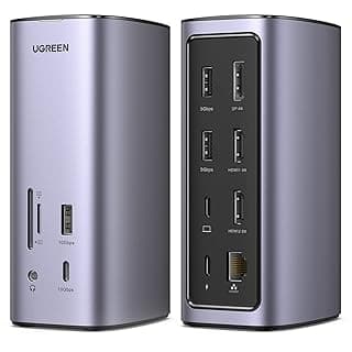 UGREEN Estação de Ancoragem USB C 13 em 1, Dock PD para Laptop, HDMI DP 4K @ 60Hz (8K Max) Monitor de Tela Tripla para Windows e Mac, 10 Gbps USB-A, Carregamento de 100W