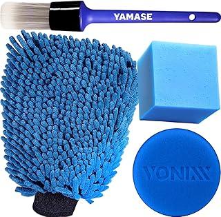 Pincel Interno Yamase + Luva de Microfibra para Lavar Carro + Aplicador de Espuma Passar Cera Vonixx e Yamase