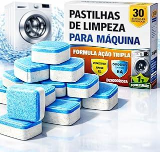 Kit 30 Pastilhas Limpeza Máquina Lavar Roupas Premium Mais Economia e Até 3x Mais Durabilidade que Kits Comuns, Remove Odor e Resíduos e Prolonga a Vida da Máquina 30 Ciclos de Limpeza e Higienização