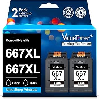 Valuetoner Cartuchos de Tinta para HP 667 667XL 667 XL Compatível com HP DeskJet Ink Advantage 2374 1275 2375 2376 2775 2776 DeskJet Plus 6475 6476 6075, Não Original (2 Preto)