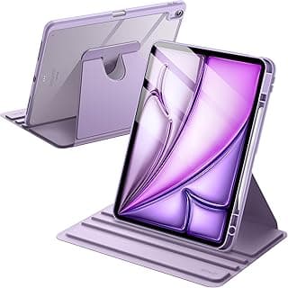 JETech Capa Giratória para iPad Air 13 Polegadas M4/M3/M2 (2026/2025/2024) com Porta-Pencil, Capa Protetora de Rotação de 360 Graus, Parte Traseira Transparente (Roxo)
