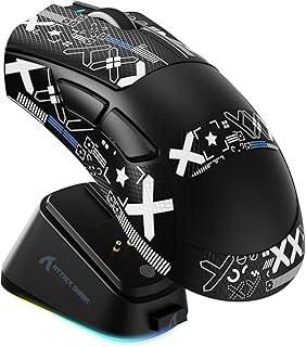 ATTACK SHARK V3 Pro Mouse Gamer Sem Fio Ultraleve 62g com Base de Carregamento Magnética RGB, Sensor 25K DPI, 1000Hz, Bluetooth/2.4G/USB-C, Programável para PC Mac, Fita Preta