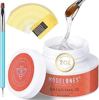 Modelones Kit de Gel para Unhas - Kit de Extensão de Unhas Transparentes e Rígidos de 59 ml. Inclui 100 tips de ponta dupla e um pincel acrílico, permitindo que você crie unhas com aparência profissional em casa com facilidade.