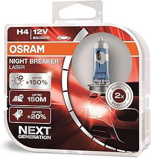 OSRAM NIGHT BREAKER LASER H4, +Lâmpada de farol de halogêneo 150% mais brilhante, 64193NL-HCB, 12V, caixa dobrável suspensa (2 lâmpadas) (branca/amarela)