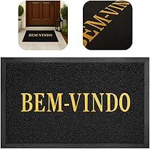 Tapete de Entrada Bem Vindo Emborrachado Retangular Vinil Trançado Antiderrapante Capacho Decoração Estampado Resistente Porta Casa Apartamento Absorção Externo Fibra Anti Bolor Premium (Preto)
