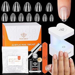 modelones Kit Gel X Nail, Pontas De Gel X Amêndoa Extra Curtas, Cola Para Unhas 9 Em 1 E Lâmpada Uv Portátil Para Unhas, 216 Peças, 12 Tamanhos, Ponta De Unhas Postiças De Acrílico, Pressionar, Exte