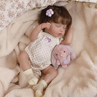 Bebê Reborn de Silicone Boneca Realista Menina 48cm Pode Tomar Banho (Menina Cabelo Castanho)