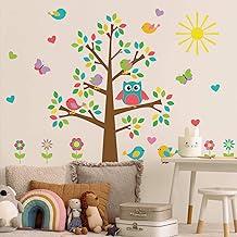 Adesivo de Parede Árvore Pássaros Flores e Coruja Infantil