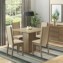 Conjunto Sala de Jantar Madesa Moscou Plus Mesa Tampo de Vidro com 4 Cadeiras - Rustic/Crema/Pérola
