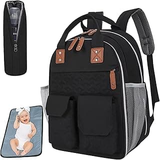 KIT Mochila Maternidade + Trocador de Fraldas + Porta Mamadeira p/Meninos e Meninas Coisas Essenciais p/Bebês e Mamãe (PRETO)