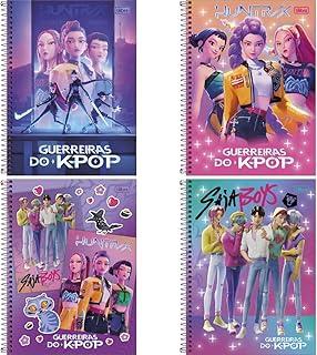 Kit de Cadernos, Tilibra, 1 Matéria, Capa Dura, Guerreiras do K-Pop, 80 Folhas, Pacote com 4