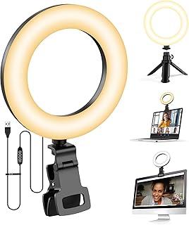 Tobeape Ring Light 5" com Tripé e Clipe, Luz de Selfie com 5 Cores e 10 Níveis de Brilho, Rotação 360° para Mesa, Maquiagem, Zoom e TikTok