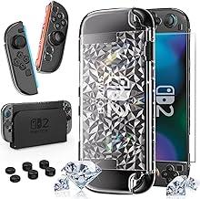 HEYSTOP Capa Protetora Switch 2 com Controle Grip Capa Transparente Diamond Switch 2 com Protetor de Tela de Vidro Temperado e Capas para Controles Analógicos