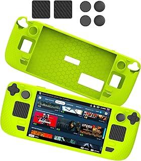 Capa de silicone com tudo incluído para Steam Deck, capa protetora antiderrapante e anti-queda com tampa basculante + conjunto de adesivos para touchpad (verde fluorescente)