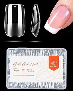 Modelones Pontas de unhas curtas quadradas, pontas de gel macio pré-moldadas, unhas postiças de acrílico transparente, cobertura total, kit de extensão de gel para manicure faça você mesmo em casa, 216 peças, 12 tamanhos