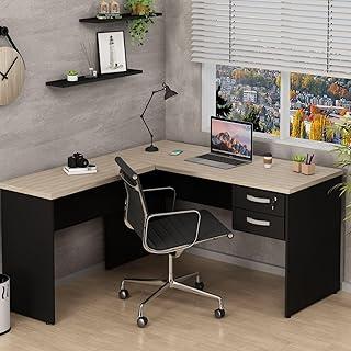 Mesa De Canto em L Para Escritório 140x150cm com Gaveta Carvalho