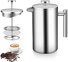 Cafeteira De Prensa Francesa De Aço Inoxidável 304, Cafeteira De Prensa Francesa De 1000ML Com Filtro De 3 Camadas, Prata