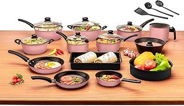 Super Jogo De Panelas 16 Peças Antiaderente Tampa De Vidro Conjunto Alumínio Teflon - Dona Chefa (Rose)